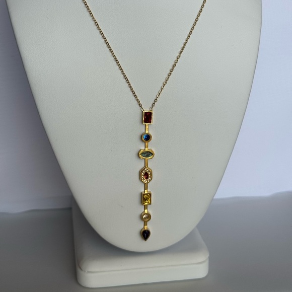 Elegant Gold Multi-Stone Pendant Y Long Necklace - Picture 3 of 3